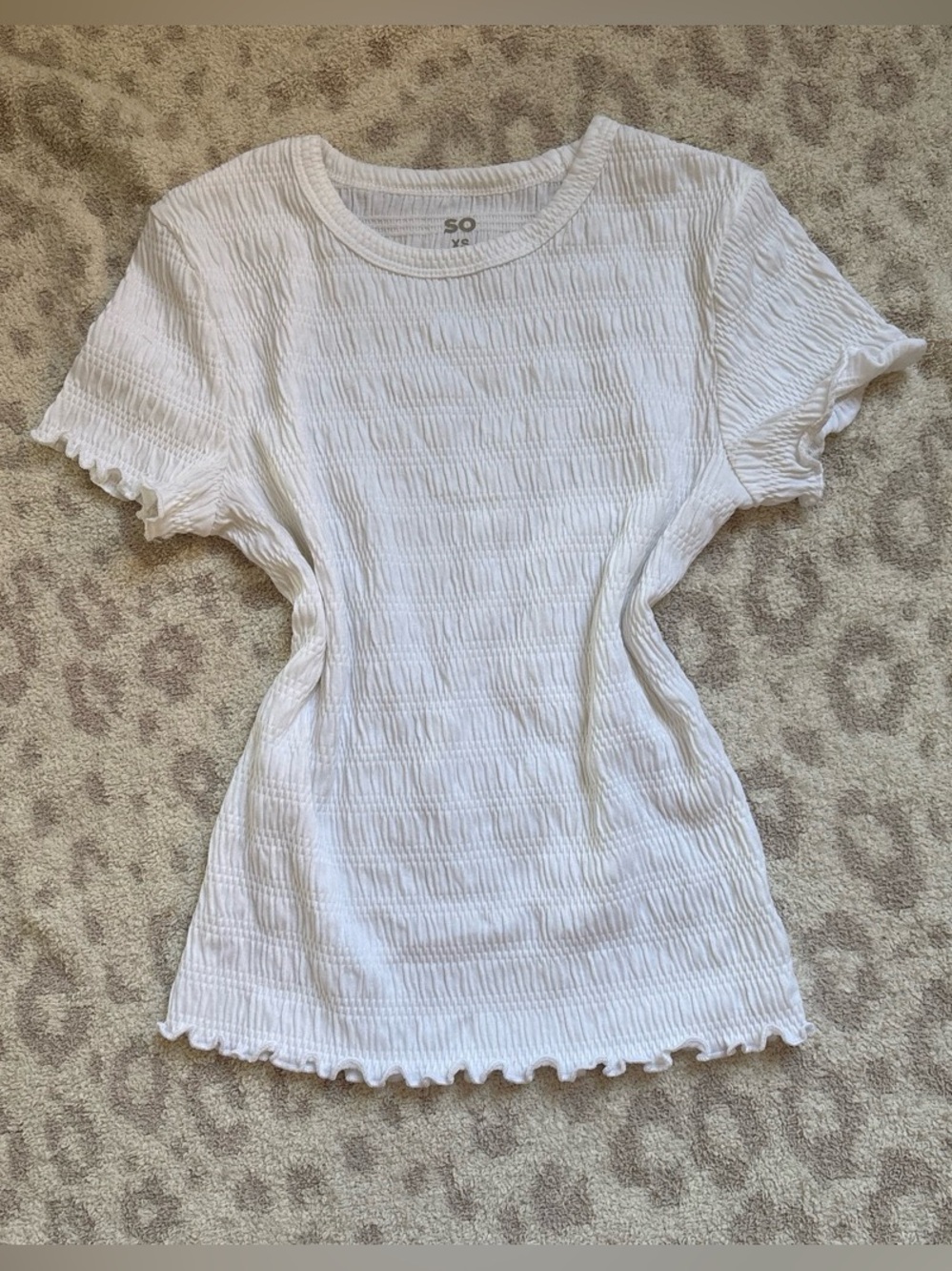 White Smocked Short-Sleeve Top